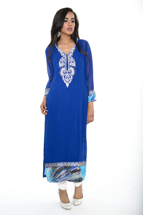 Elegant Blue Long Kurti Salwar Kameez (Size M/L)