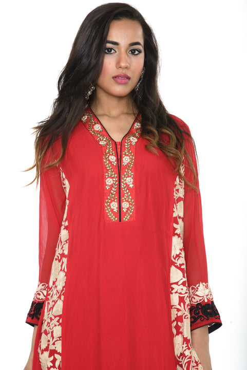 Red Beige and Black Long Kurti Salwar Kameez (Size M/L)