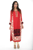 Red Beige and Black Long Kurti Salwar Kameez (Size M/L)