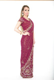 Graceful Wine Colored Pre-Stitched Ready-made Sari