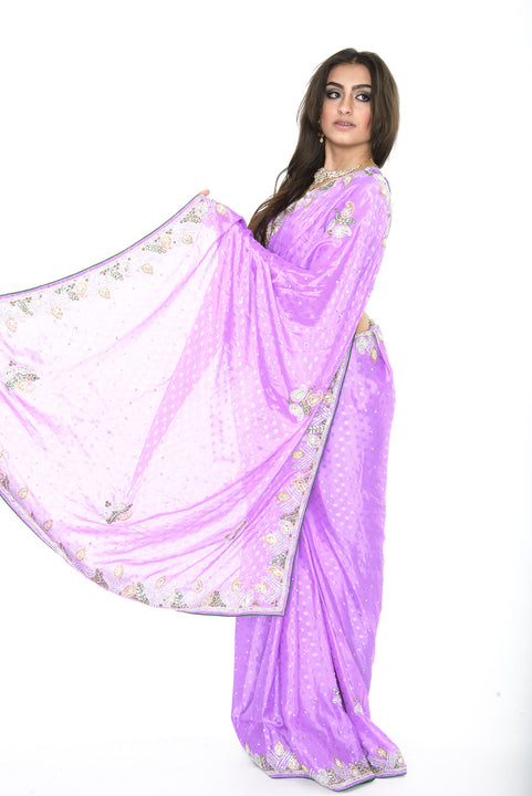 Shimmer in Lavender Partywear Pre-Stitched Ready-made Sari