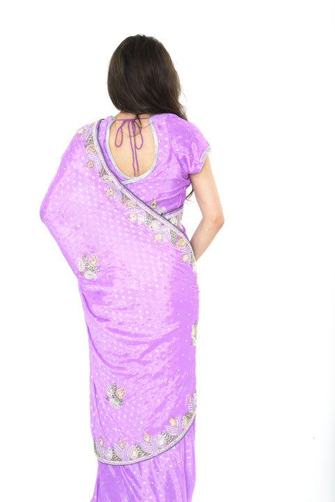 Shimmer in Lavender Partywear Pre-Stitched Ready-made Sari