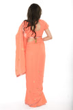 Elegant Soft Coral Pre-Stitched Ready-made Sari