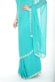 Stunning Sky Blue Ready-made Pre-Stiched Sari
