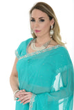 Stunning Sky Blue Ready-made Pre-Stiched Sari