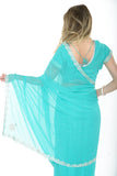 Stunning Sky Blue Ready-made Pre-Stiched Sari