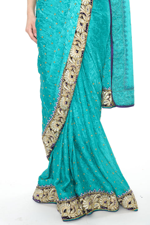 Classic Teal Pre-Stitched Ready-made Sari