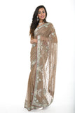 Gorgeous Tan and Sliver Ready-made Pre-Stiched Sari