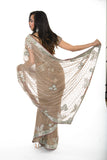 Gorgeous Tan and Sliver Ready-made Pre-Stiched Sari