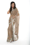 Gorgeous Tan and Sliver Ready-made Pre-Stiched Sari