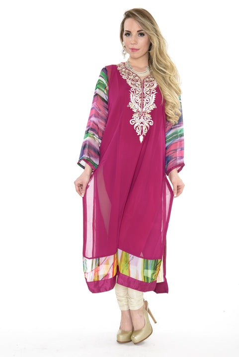 Elegant Rani Long Kurti Salwar Kameez (Size M/L)