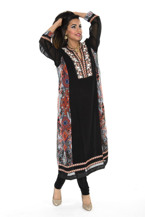 Elegant Black Long Kurti Salwar Kameez (Size M/L)