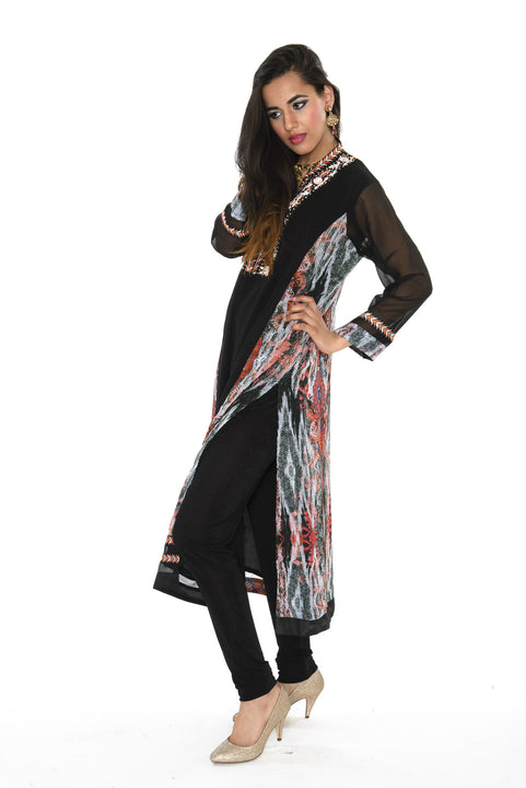 Elegant Black Long Kurti Salwar Kameez (Size M/L)