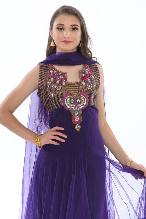 Charming Electric Purple Indo-Western Anarkali Gown