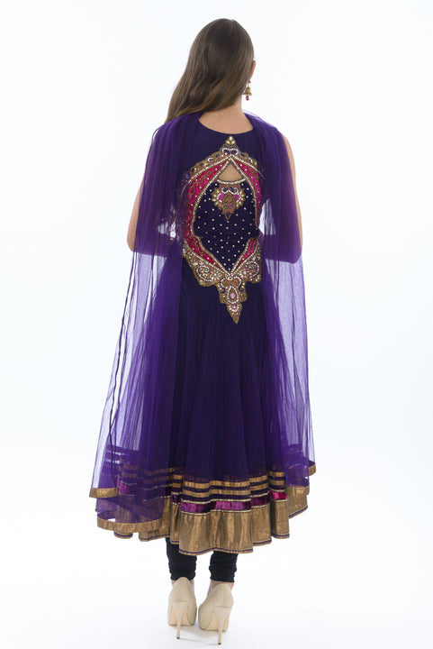 Charming Electric Purple Indo-Western Anarkali Gown