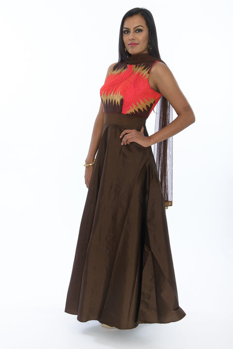 Warm Chestnut Indo-Western Anarkali Gown