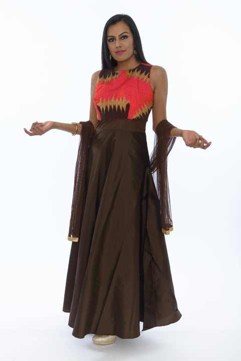 Warm Chestnut Indo-Western Anarkali Gown