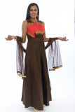 Warm Chestnut Indo-Western Anarkali Gown