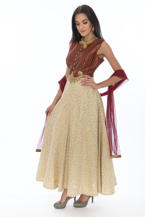 Blushing Burgundy Long Indo-Western Anarkali Gown