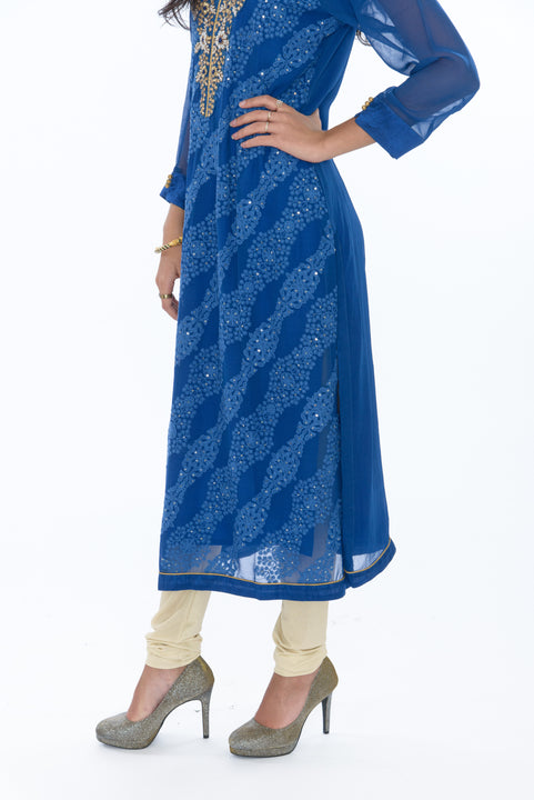 Shimmering Waves of Blue Kurti Salwar Kameez