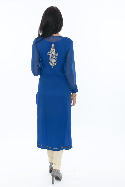 Shimmering Waves of Blue Kurti Salwar Kameez