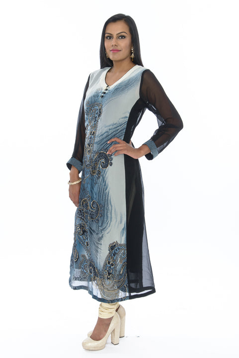 Elegant Midnight Paisley Design Kurti Salwar Kameez