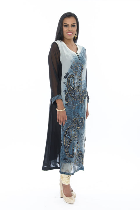 Elegant Midnight Paisley Design Kurti Salwar Kameez