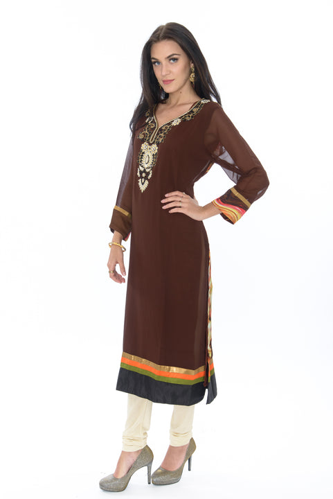 Elegant Brown Watercolor Design Kurti Salwar Kameez