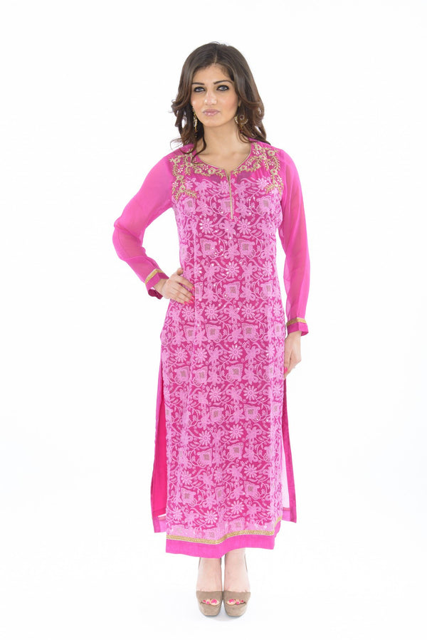 Sweet Pink and Gold Long Kurti Salwar Kameez