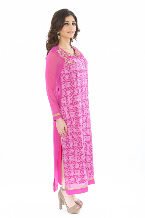 Sweet Pink and Gold Long Kurti Salwar Kameez