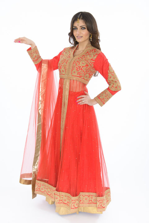 Royal Look Blue & Gold Embroidered Indo-Western Indian Wedding Gown