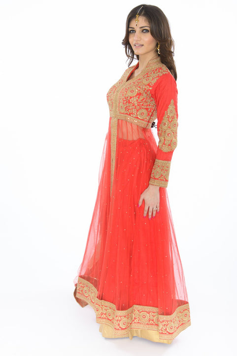 Royal Look Blue & Gold Embroidered Indo-Western Indian Wedding Gown