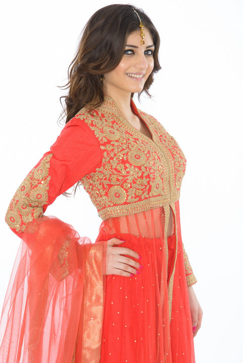 Royal Look Blue & Gold Embroidered Indo-Western Indian Wedding Gown