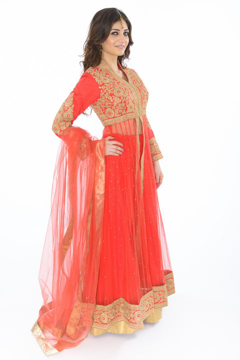 Royal Look Blue & Gold Embroidered Indo-Western Indian Wedding Gown