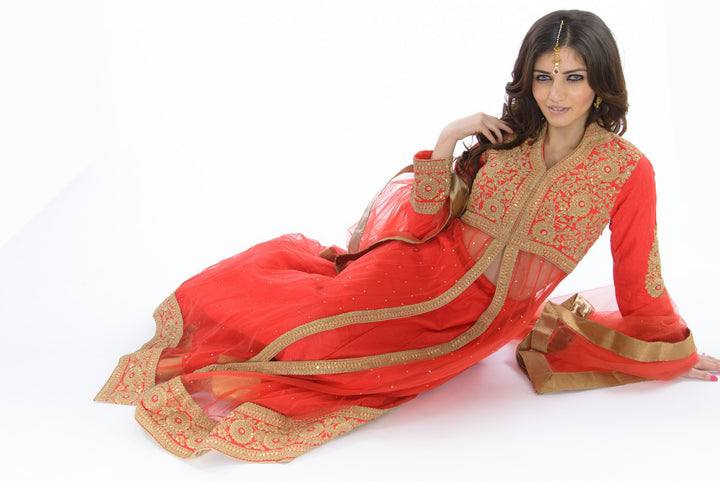 Royal Look Blue & Gold Embroidered Indo-Western Indian Wedding Gown