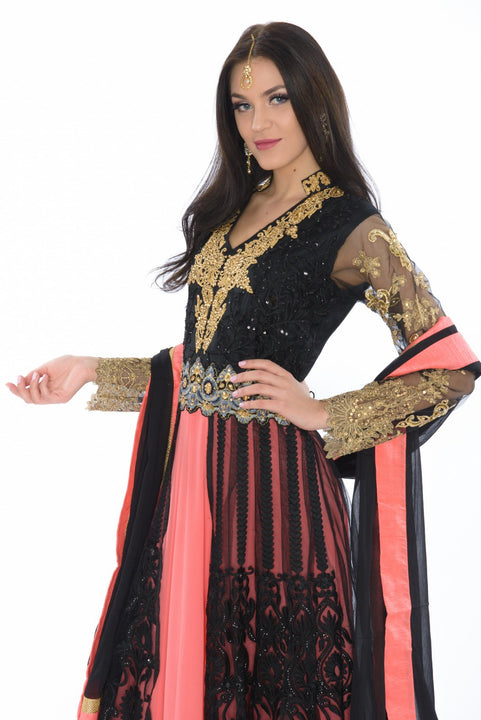 Black Muslim Anarkali Suit Prom Dresses with Long Sleeve Gold Lace Appliue  Fancy Indian Arabic Caftan Evening Gown - AliExpress