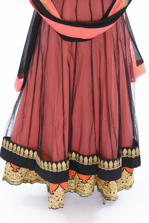 Rich Black and Coral with Lace Overlay Indo Western Indian Gown