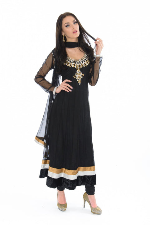 Beautiful Black Anarkali with Stonework Neckline
