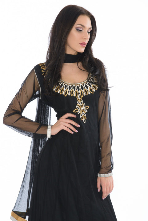 Beautiful Black Anarkali with Stonework Neckline