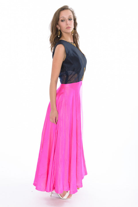 Classic Navy and Hot Pink  Indo-Western Anarkali Gown