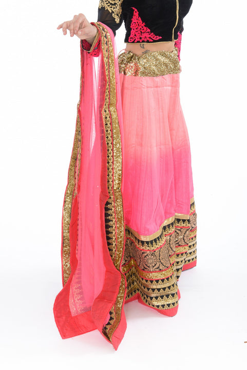 Striking Fuchsia and Black Lehenga-SNT11111