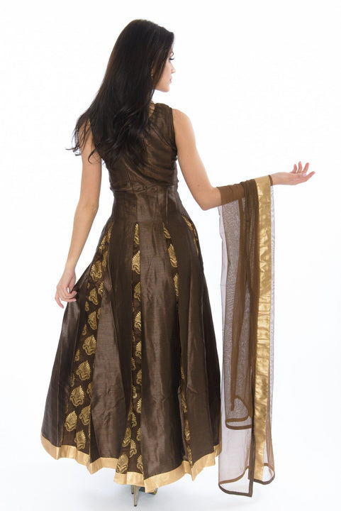 Glossy Mocha Indo-Western Long Anarkali Gown