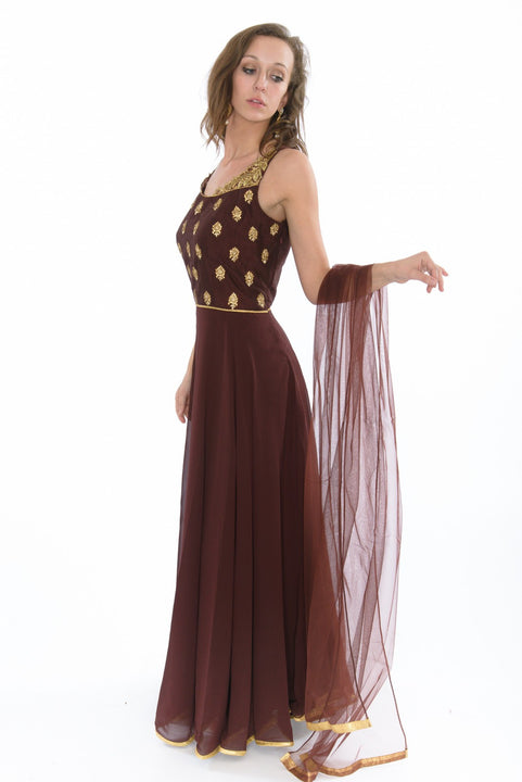 Blissful Merlot Long Indo-Western Anarkali Gown
