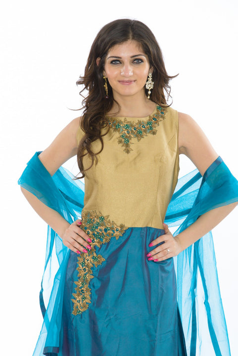 Beaming Cobalt Blue Long Indo-Western Anarkali Gown