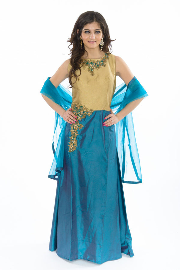 Beaming Cobalt Blue Long Indo-Western Anarkali Gown