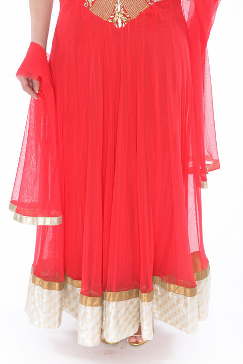 Fiery Gold and Pink Sleeveless Anarkali Gown