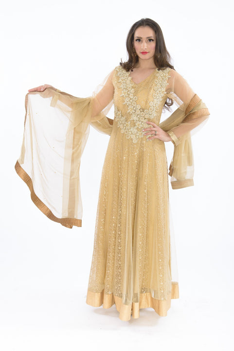 Glamorous Champagne Anarkali Gown