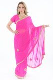 Enticing Pink with Stonework Border Pre-Stitched Ready-Made Sari