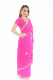 Enticing Pink with Stonework Border Pre-Stitched Ready-Made Sari