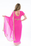 Enticing Pink with Stonework Border Pre-Stitched Ready-Made Sari